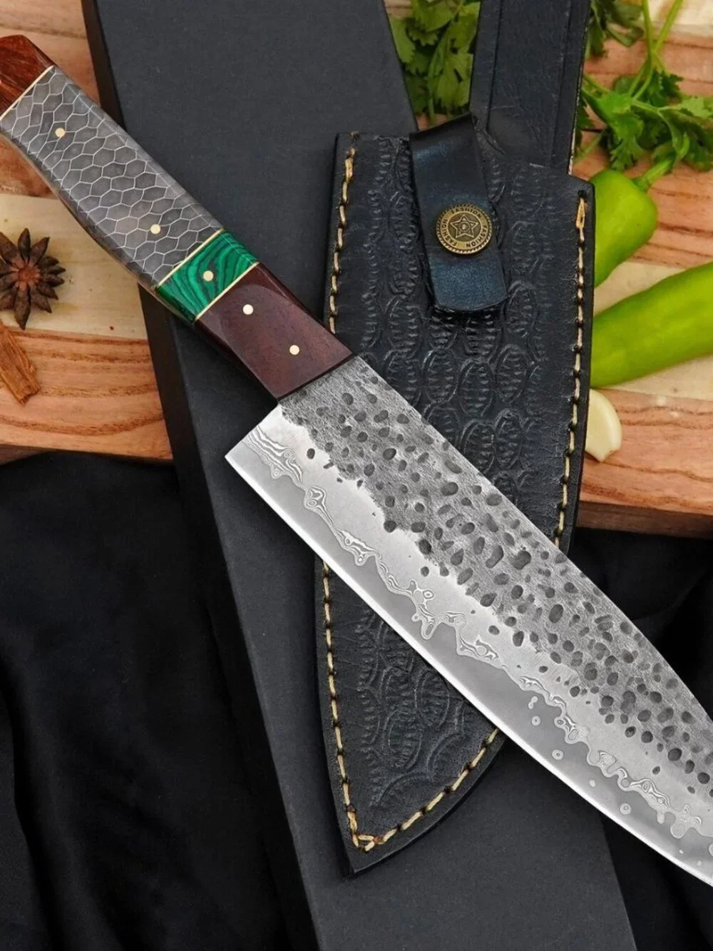 Handmade Damascus Style Chef Knife Wood Handle Kitchen Knife
